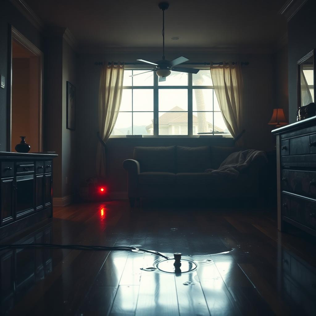 Water pooling on a hardwood floor inside a Las Vegas home after a burst pipe
